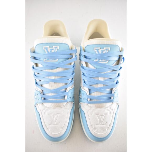Louis Vuitton Sky Blue Empreinte White Leather Low Trainer Sneaker UK 9 US 10 11 - Picture 9 of 16